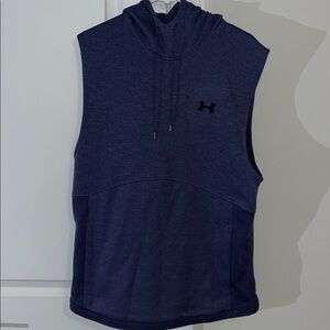 UA Heather Blue work out Gym Rocky Sleeveless Hooded Hoodie Sweatshirt L Slim